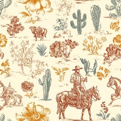 Southwestern desert floral cowboy horse pattern.