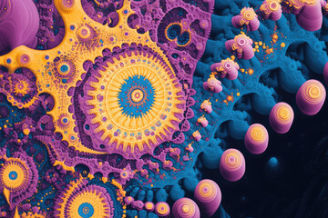 psychedelic mandelbrot set pattern with a complex fractal design in vibrant hues
