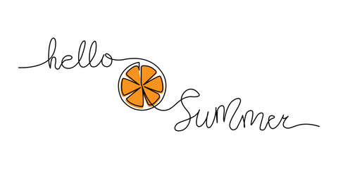 Hello Summer handwritten typography lettering text line design lemon drawing isolated white banner background