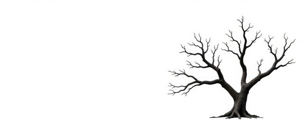 Fototapeta premium Branches of a dead tree against white background, bare, somber