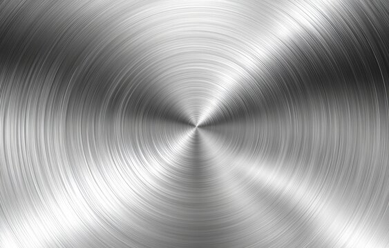Polished metal disc texture.  A highly detailed, circular brushed metal surface with a reflective, polished finish, exhibiting a radiating concentric pattern