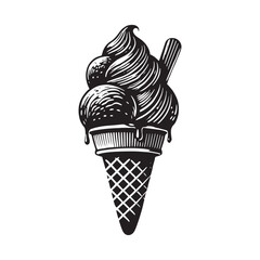 Minimalist Ice Cream Cone Silhouette - Ice Cream Cone Vector - Ice Cream Cone Illustration.