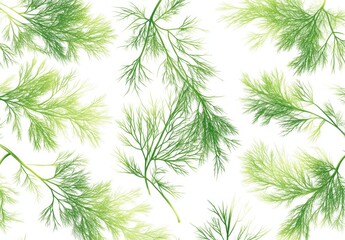 Fototapeta premium Fresh Green Dill Leaves Pattern on White Background for Design Use