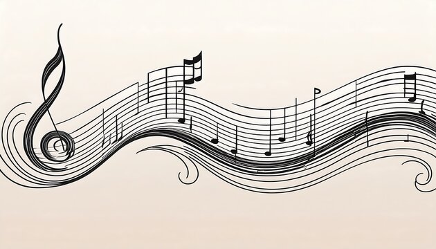 Elegant and Artistic Musical Notes Flowing Across Clean Background with Decorative Elements