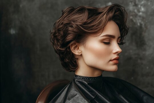 A woman who cuts hair is attending to a customer in a beauty parlor