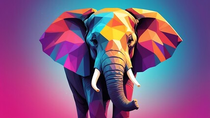 A polygonal pop art elephant logo with vibrant gradients and 3D shading