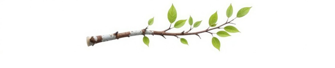 Fototapeta premium Single isolated birch tree branch against white, white background, clean, branch