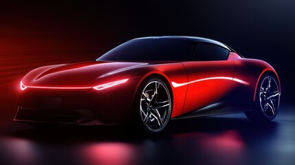 Naklejka premium A red car with a black stripe and a red stripe on the hood