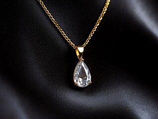 Elegant gold necklace with gemstone pendant on black velvet, luxury fashion accessory