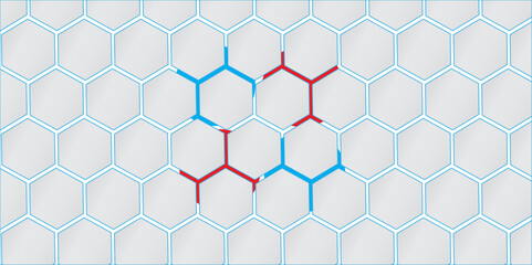 Fototapeta premium Abstract blue hexagon pattern seamless design with geometric texture and metallic honeycomb grid