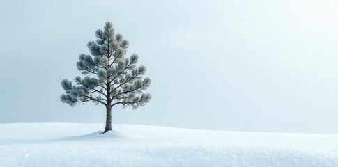 Fototapeta premium Single isolated tree branch on snowy white surface, cold, ice, frozen