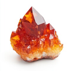 Vibrant Orange Crystal with Sharp Points on White Background