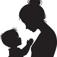 Mother and Child Silhouette for Mother's Day, Loving Mom Holding Child Shadow Art, Family Bond Silhouette Illustration, Minimalist Mother and Child Vector, Minimalist Mother and Child Vector