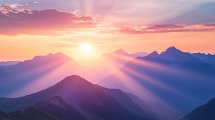 Fototapeta premium Majestic Sunrise Over Mountain Range with Colorful Sky and Clouds