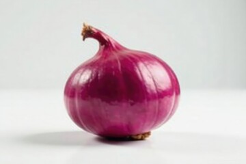 Fototapeta premium Single red onion, vibrant color, clean white backdrop, aromatic, scarlet