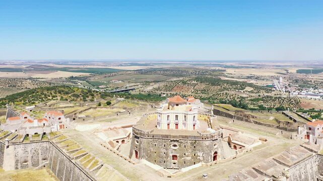 The fortified castle of Nossa Senhora da Graca, pearl of Elvas, Europe, Portugal, Alentejo, Portalegre, in summer, on a sunny day.&nbsp;