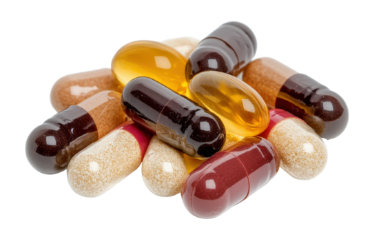 Assorted Vitamins and Dietary Supplements on a White Background