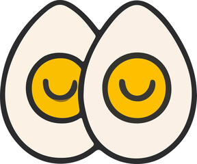 Two cute, smiling halved eggs side-by-side in a simple cartoon style.