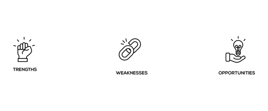 SWOT banner web icon vector illustration concept for strengths, weaknesses, threats, and opportunities analysis with an icon of value, goal, break chain, low battery, growth, check, minus, and crisis