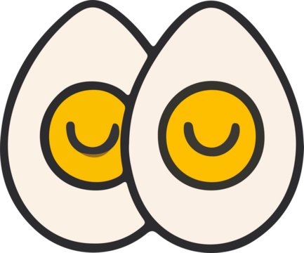 Two cute, smiling halved eggs side-by-side in a simple cartoon style.