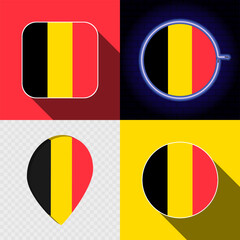 Set of modern icons with the national flag of Belgium.