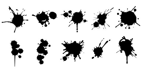 Black ink element drop and explosion splashes or painting point vector illustration SVG.