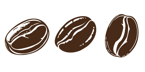 Fototapeta premium Set of brown seed coffee bean out out vector illustration isolate on transparent background.