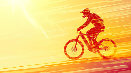 Fototapeta premium Bike Rider: Capture the energy of a mountain biker racing against a vibrant, dynamic, digitally-enhanced background