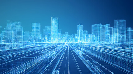 Fototapeta premium City Blueprint: A futuristic cityscape comes alive with an intricate blueprint design, illustrating the complex infrastructure and interconnectedness of urban planning. The cool.
