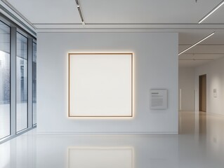 白を基調とした現代美術館に展示された大型アートフレームのモックアップ | Large Art Frame Mockup Displayed in a White Contemporary Art Museum