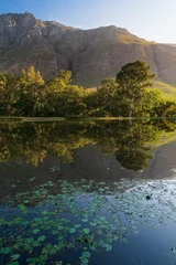 Serene mountain landscape with lake reflection.