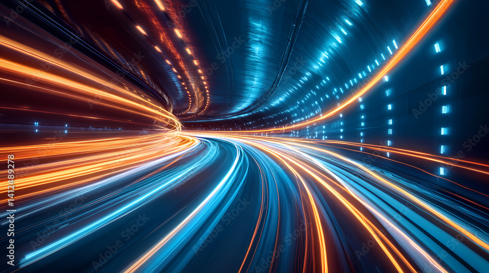 Poster abstract motion tunnel: a captivating abstract image of a swirling tunnel of vibrant, multicolored l