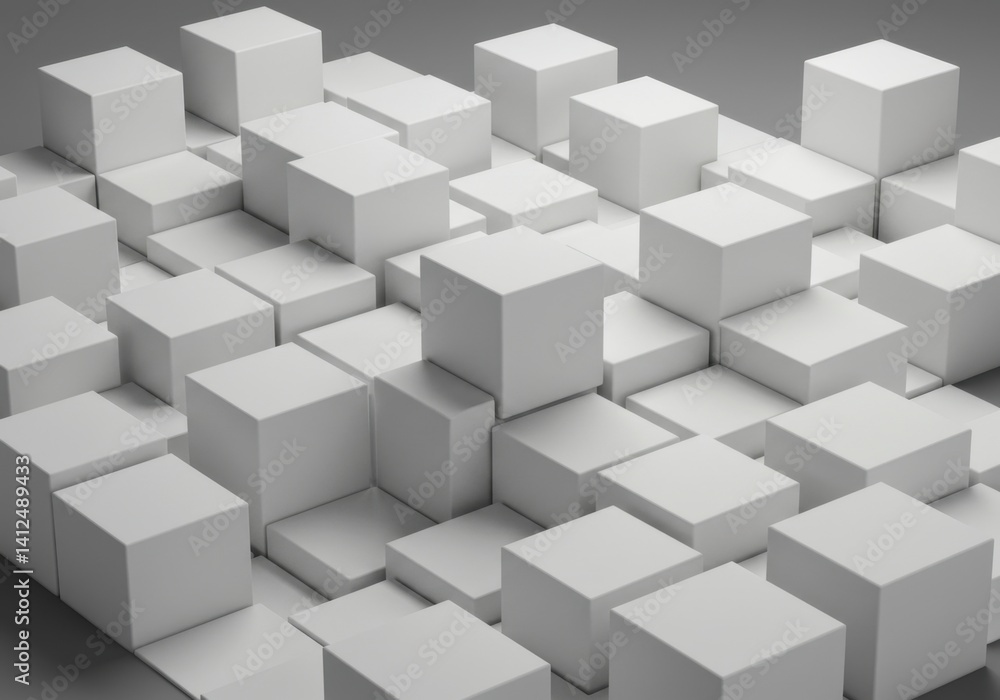 Poster abstract 3d render of white cubes geometric shapes background texture design