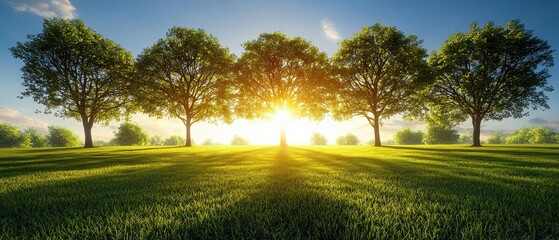 Obraz premium Breathtaking Sunrise Through Lush Trees