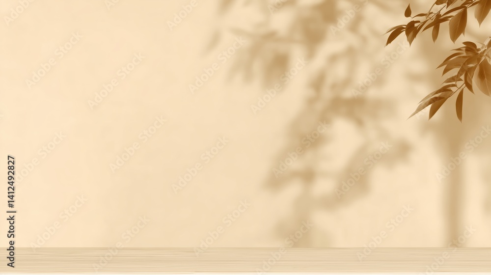 Aufkleber abstract beige textured wall background with soft blurred shadows of tree foliage, natural organic p