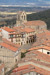 Panoramic view from the castle of the rural and medieval village of Frias with its houses and roofs