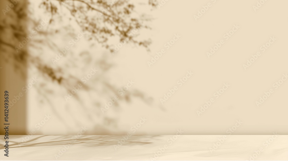 Aufkleber abstract beige textured wall background with soft blurred shadows of tree foliage, natural organic p