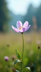 Obraz premium Generative AI Soft pink cosmos flower blossoming in a green meadow