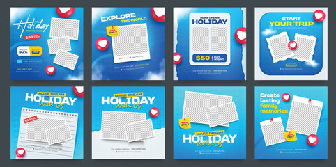 Adventure travel and tour concept for instant post and social media collection banner with editable template. Holiday summer vacation web banner, flyer or poster.