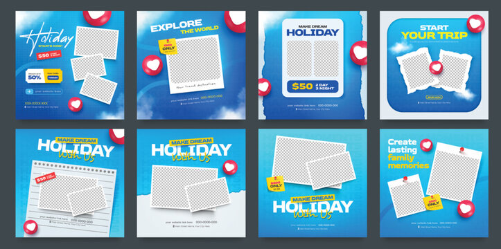 Adventure travel and tour concept for instant post and social media collection banner with editable template. Holiday summer vacation web banner, flyer or poster.