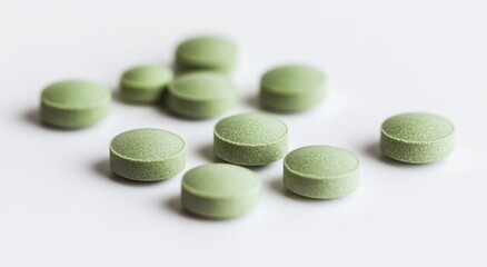 Green Tablets on a White Surface for Health and Wellness Displays