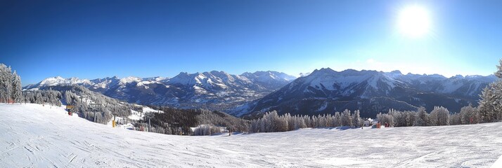 Fototapeta premium Snowy Alpine Ski Resort Panoramic View