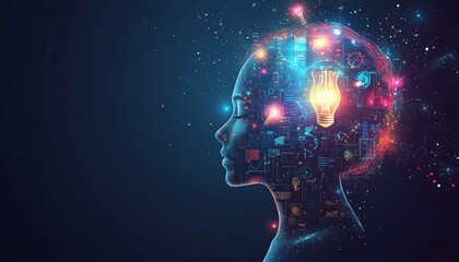 Abstract digital brain, idea, innovation, technology concept.