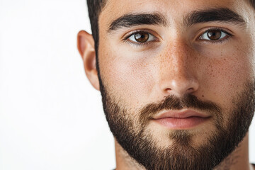 Fototapeta premium Business man on clean background, close up portrait of a smiling man in a suit