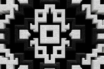 Seamless Monochrome Vector Pattern of Greek Meanders with Interlocking Lines and Squares in Black on White Background