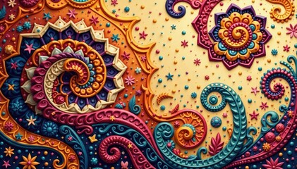 Abstract paisley motif digitally rendered in muted earth tones , curves, texture