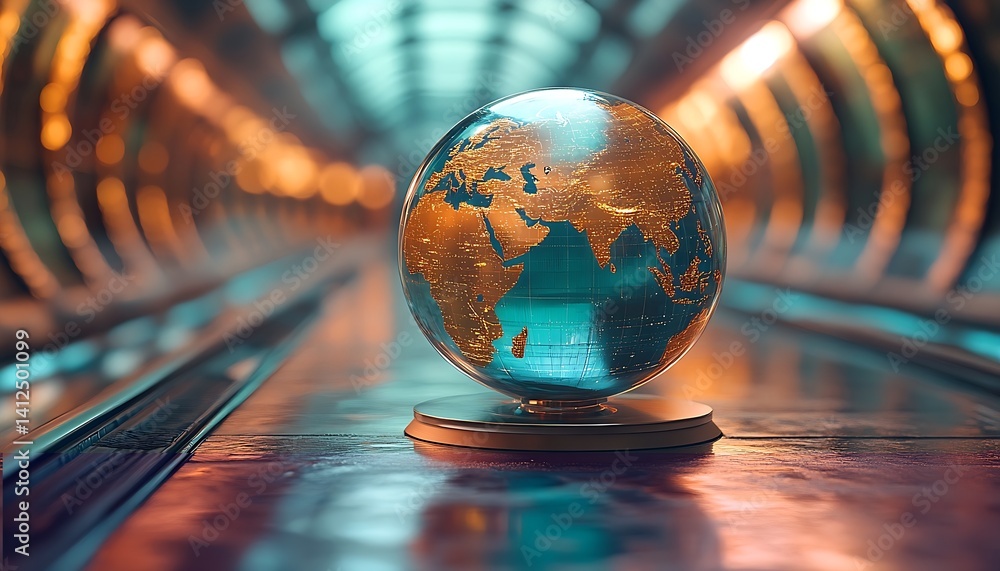Poster globe in modern tunnel visual presentation