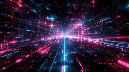 Naklejka premium Abstract digital shape or line and technological cyber style particle design connect in surreal electronic shape designing. High tech scenery express mysterious pattern perfect for wallpaper. AIG53.