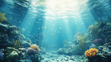 Fototapeta premium Underwater scene with fish, coral, and light rays from the surface, looping video animation