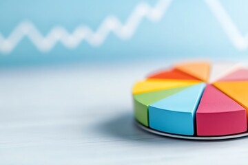Fototapeta premium Colorful segmented pie chart with expanding growth trend in background